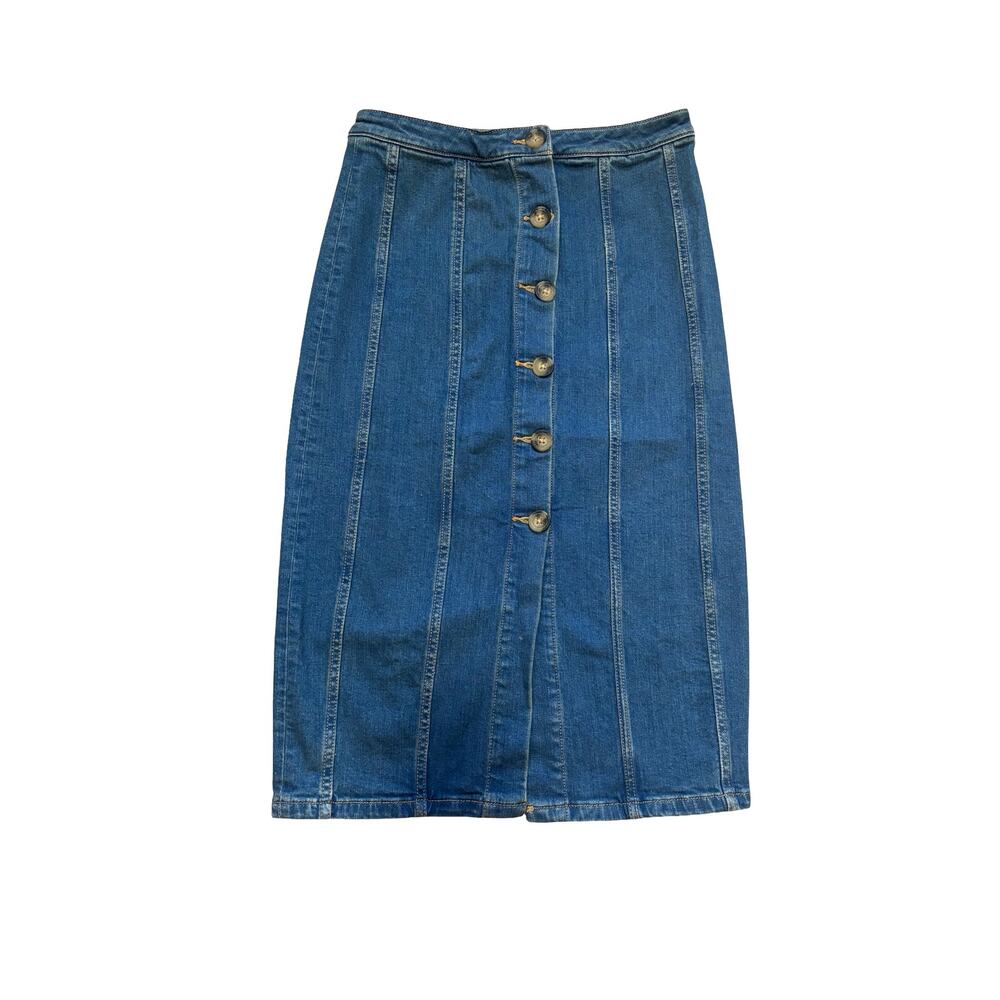 Anthropologie Pilcro Button-Front Denim Midi Skirt | Medium Wash | Size 6 - Picture 3 of 6